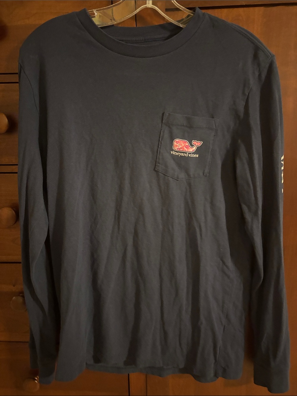 Vineyard Vines Long-Sleeve Pocket Tee - Navy with Red Whale Logo